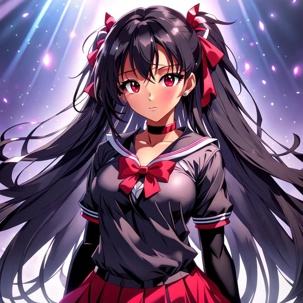 Anime 90's Schoolgirl with Ruby Eyes