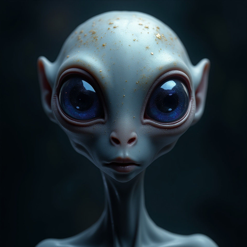 Detailed Portrait of a Grey Alien in Matte Painting Style