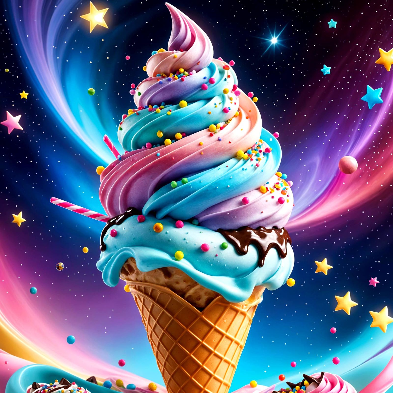 Swirly Ice Cream Cone with Sprinkles and Stars