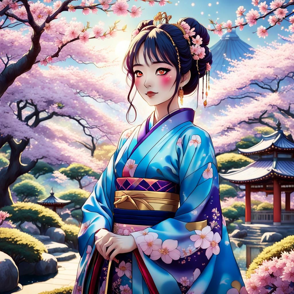 Anime Circus Princess in Japanese Garden