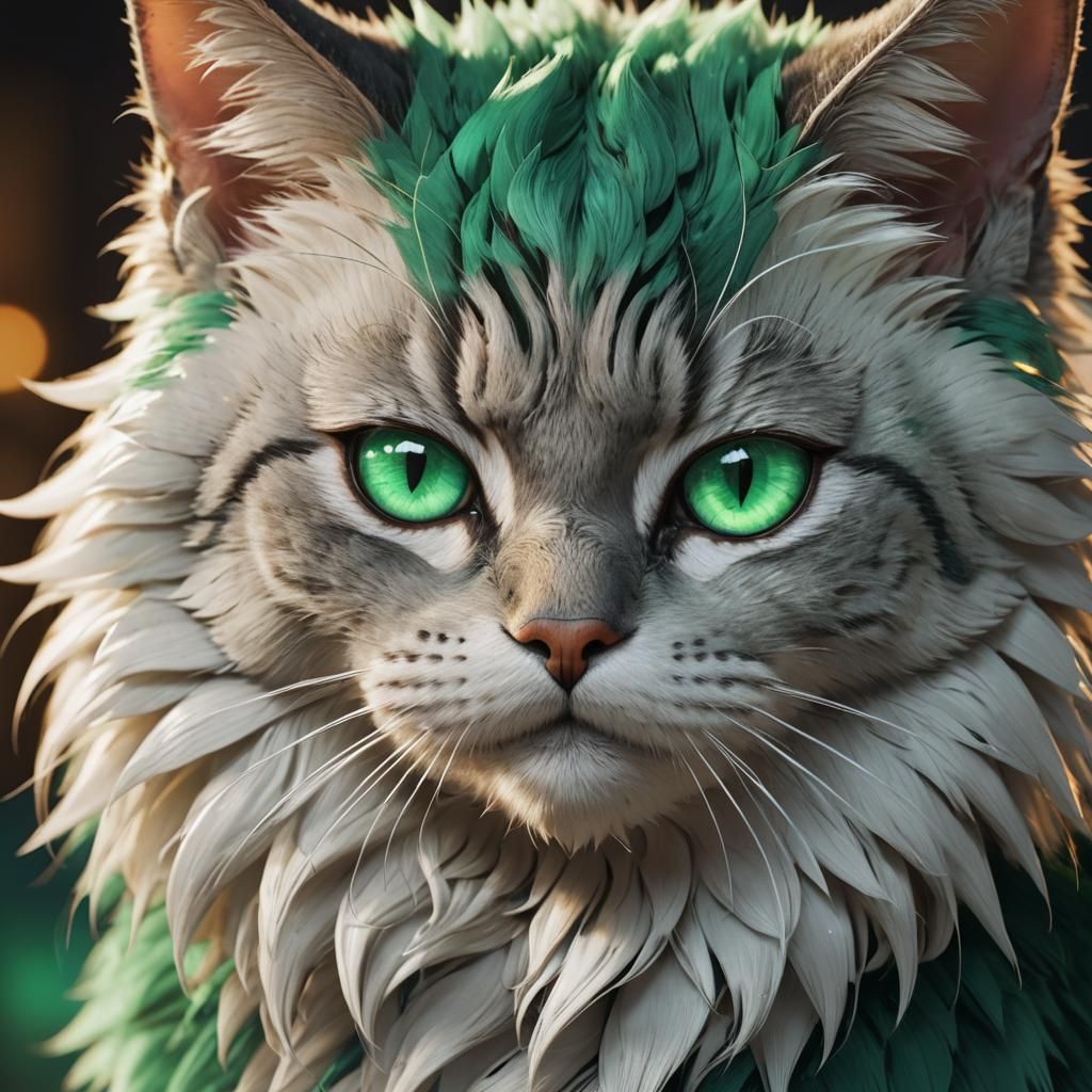 Anime Cat Portrait in 3D with Emerald Eyes