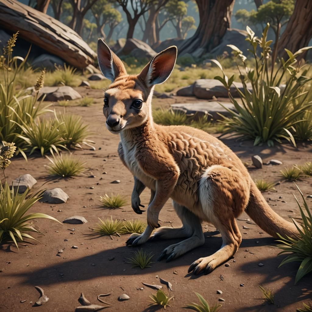 Adorable Baby Kangaroo in Detailed Fantasy Art