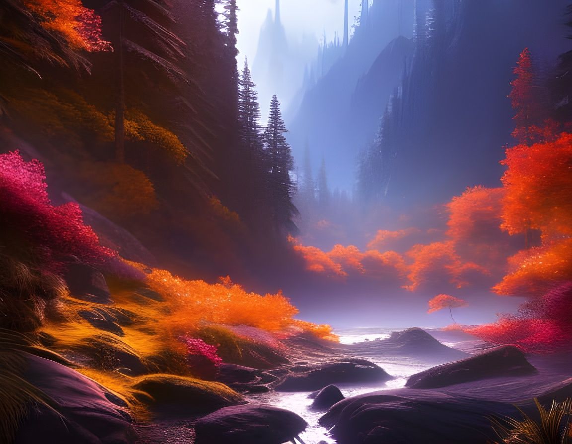 Angel of Death Sunset: Fantasy Forest Art