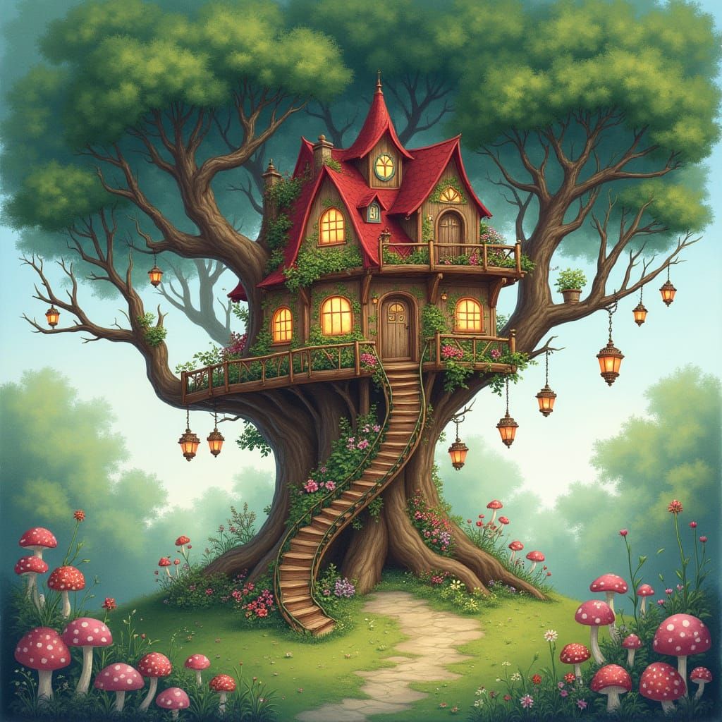 Whimsical Treehouse in Enchanted Forest