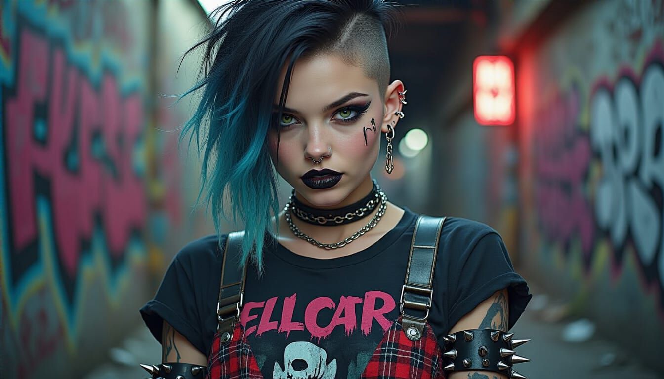 Edgy Punk Girl with Asymmetrical Hairstyle