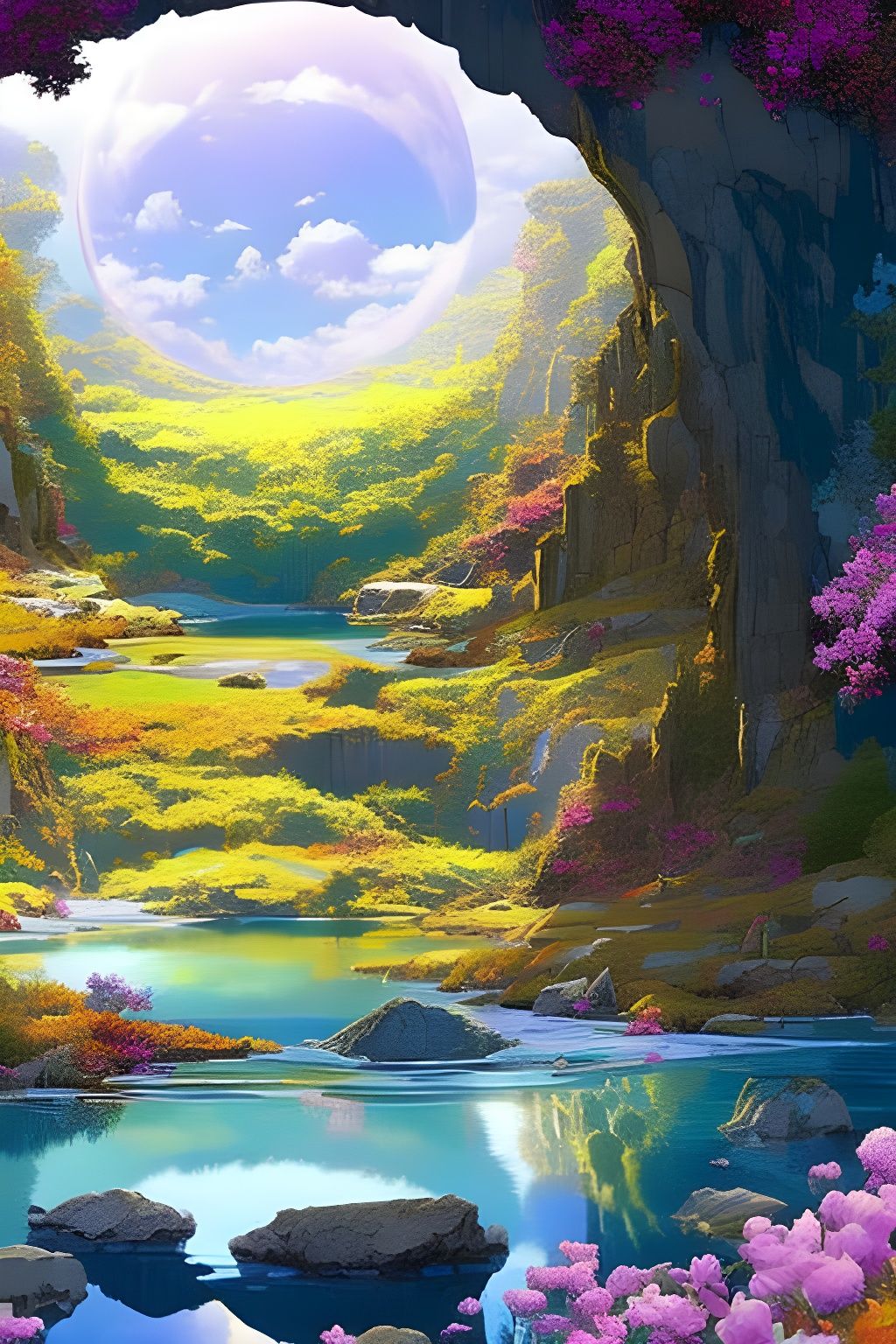 Fantastical Pond with Spherical Water Portal