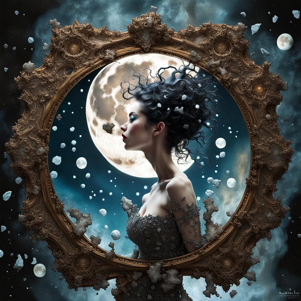 Radiant Full Moon Silhouette in Art Nouveau Style