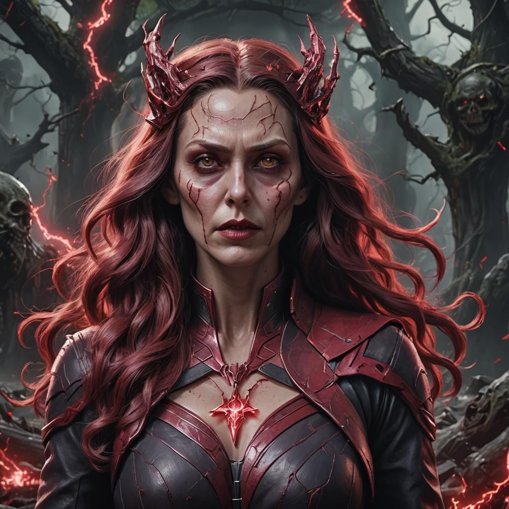 Zombie Scarlet Witch Portrait in Detailed Matte Style