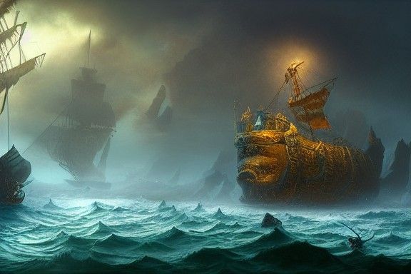 Sunken Pirate Ship with Gold: Fantasy Concept Art