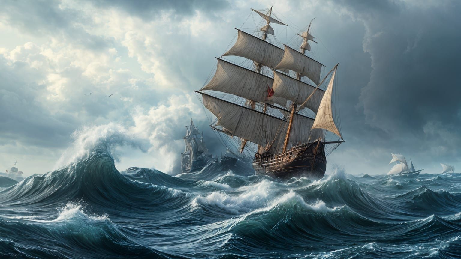 Majestic Galleon Battles Fierce Storm at Sea
