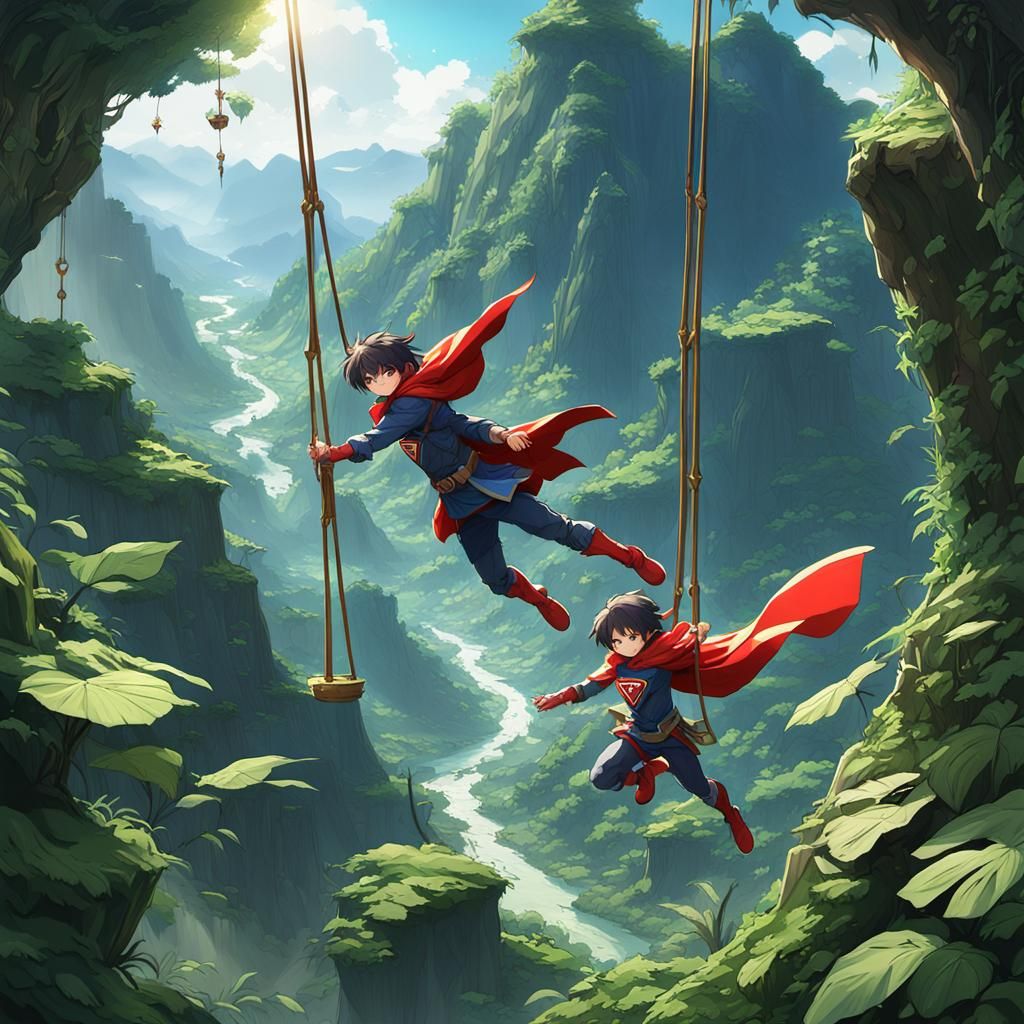 Superhero Siblings Jungle Adventure in Anime Style