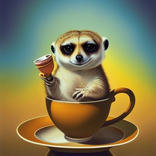 Meerkat in Teacup: Melting Hyperdetailed Digital Art