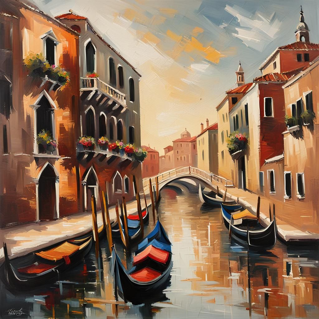 Venice Oil Painting with Thick Brush Strokes