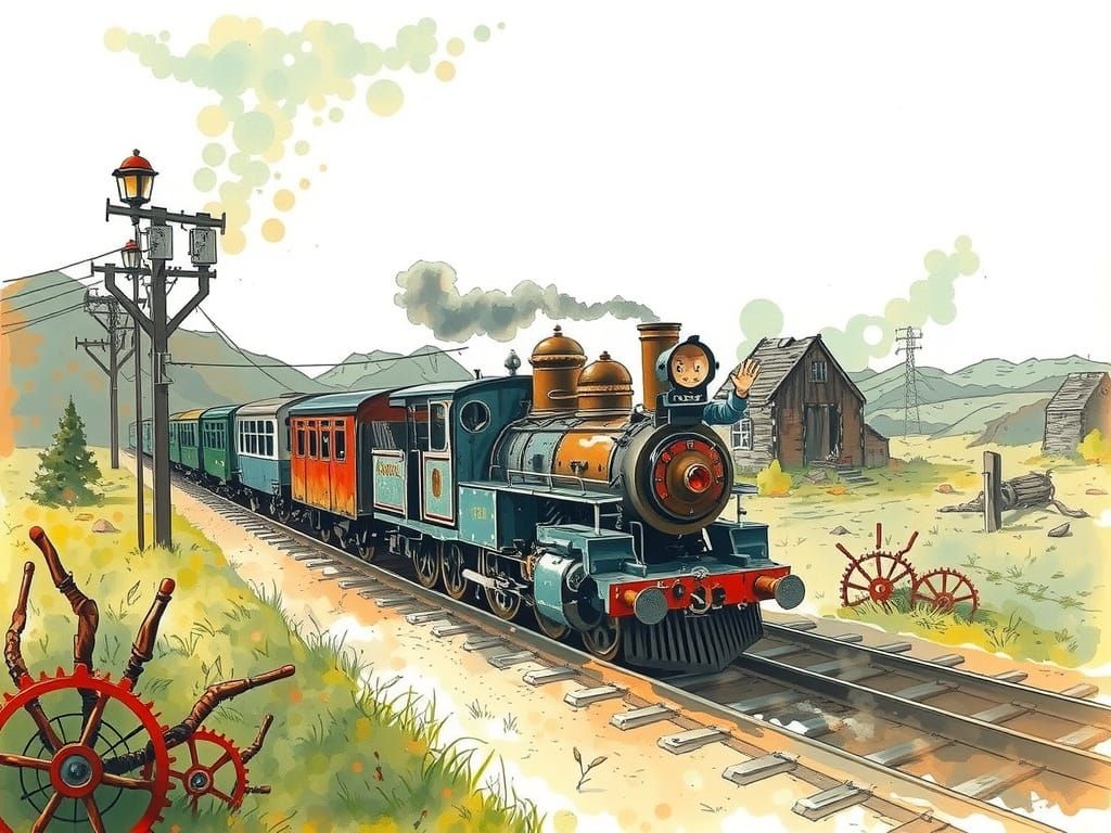 Vintage Steampunk Train in Twilight Abandonment