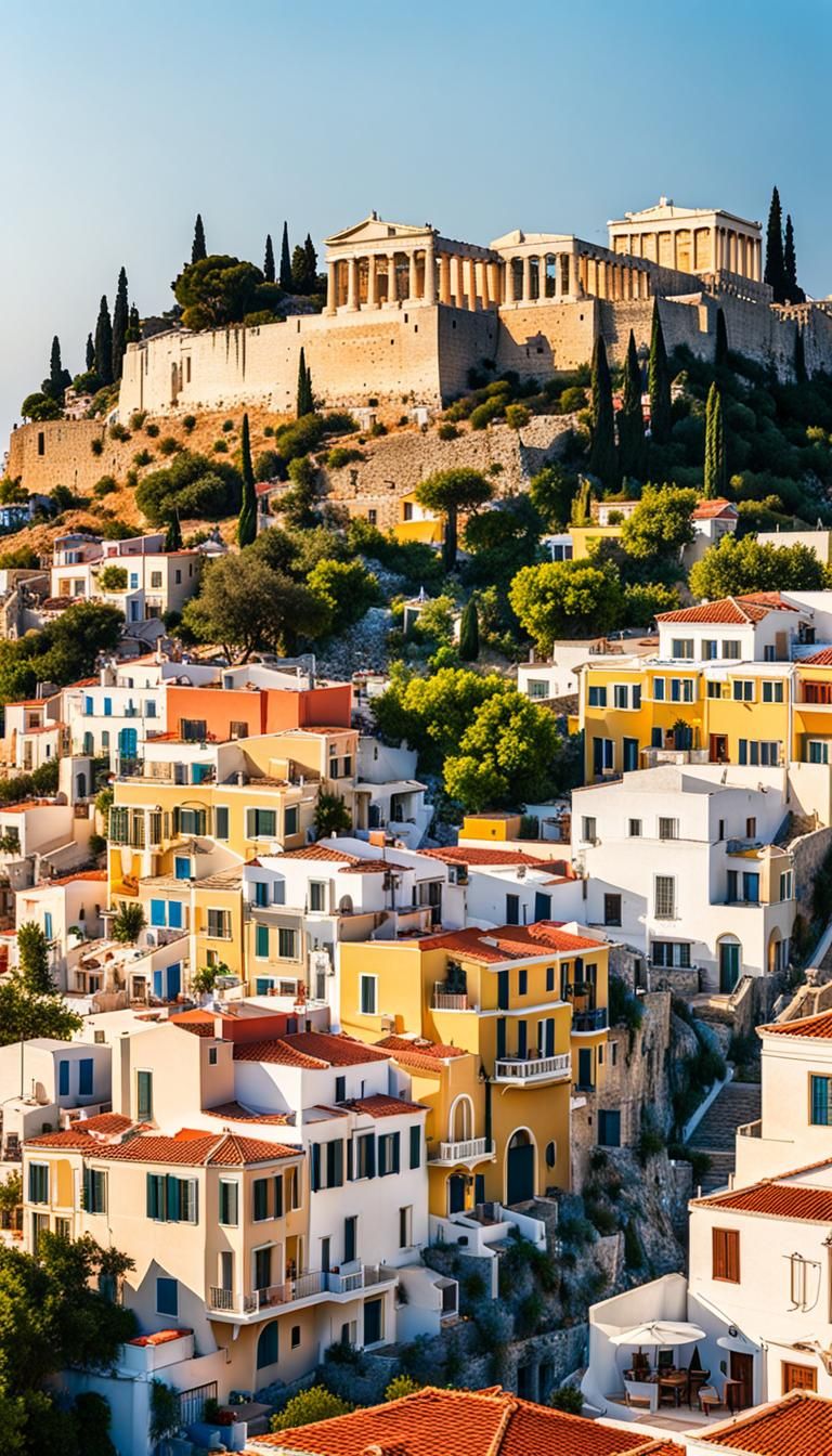 Picturesque Greek Island Village in Azure Waters