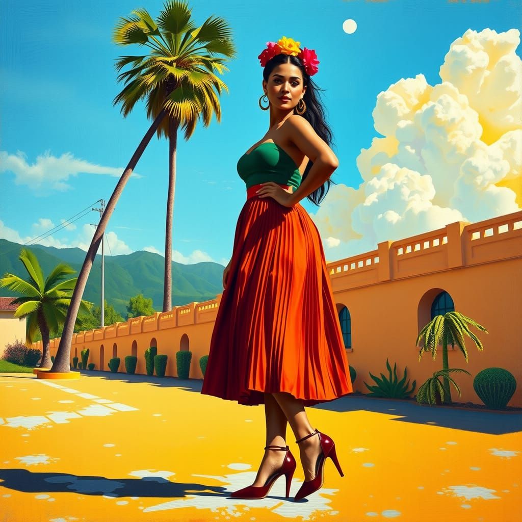 Vibrant Curvy Woman in Pleated Skirt and Heels, Inspired by ...