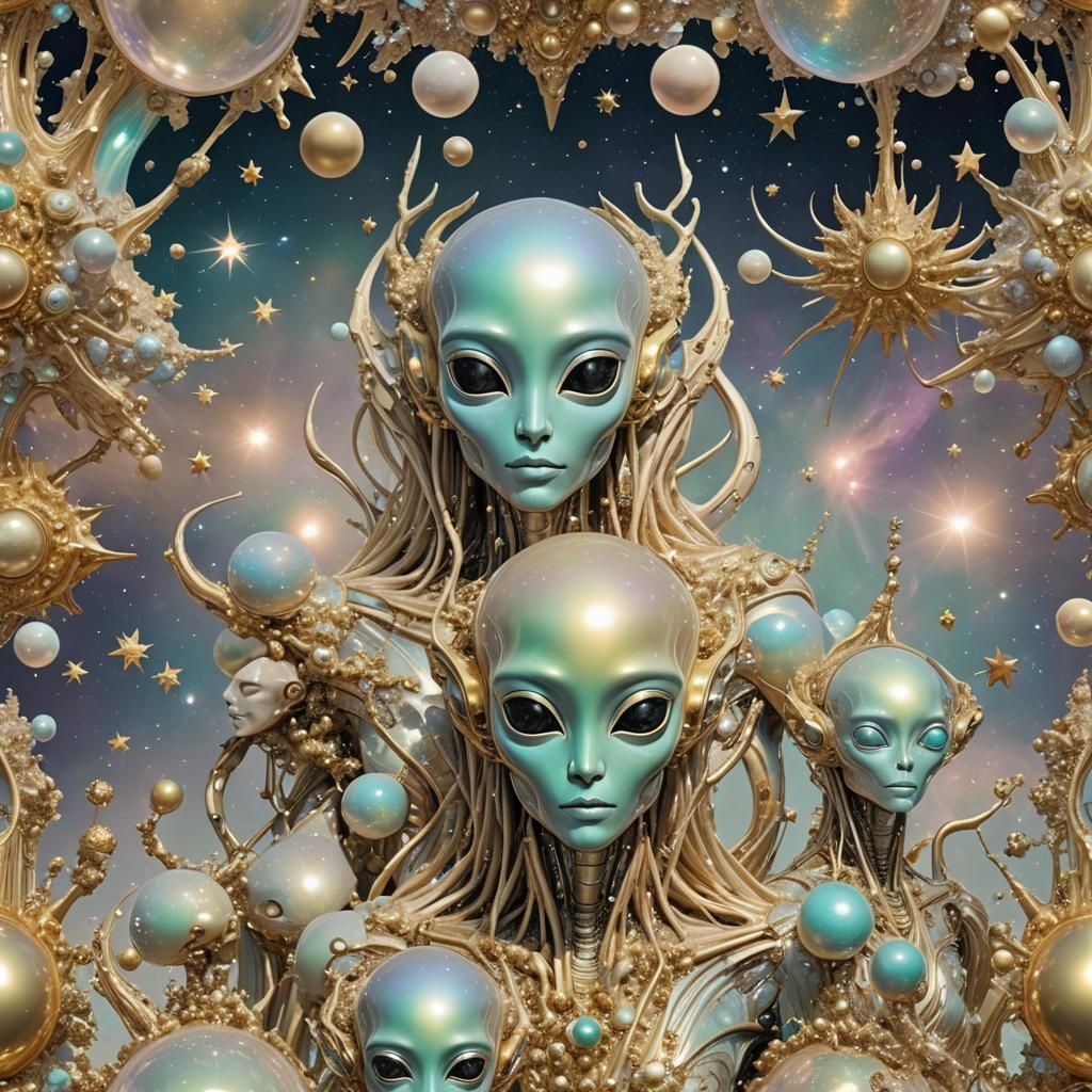 Elysian Aliens in a Futuristic Cosmos Digital Collage