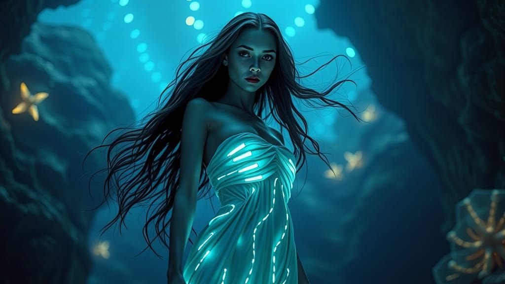 Bioluminescent Being in Deep-Sea Chasm, Biomechanical Style