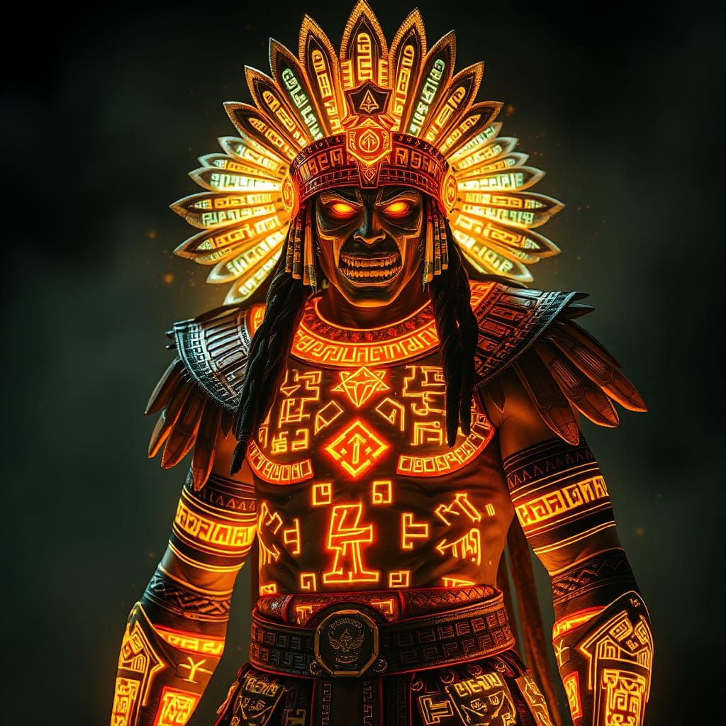 Radiant Aztec Warrior in Prismatic Light