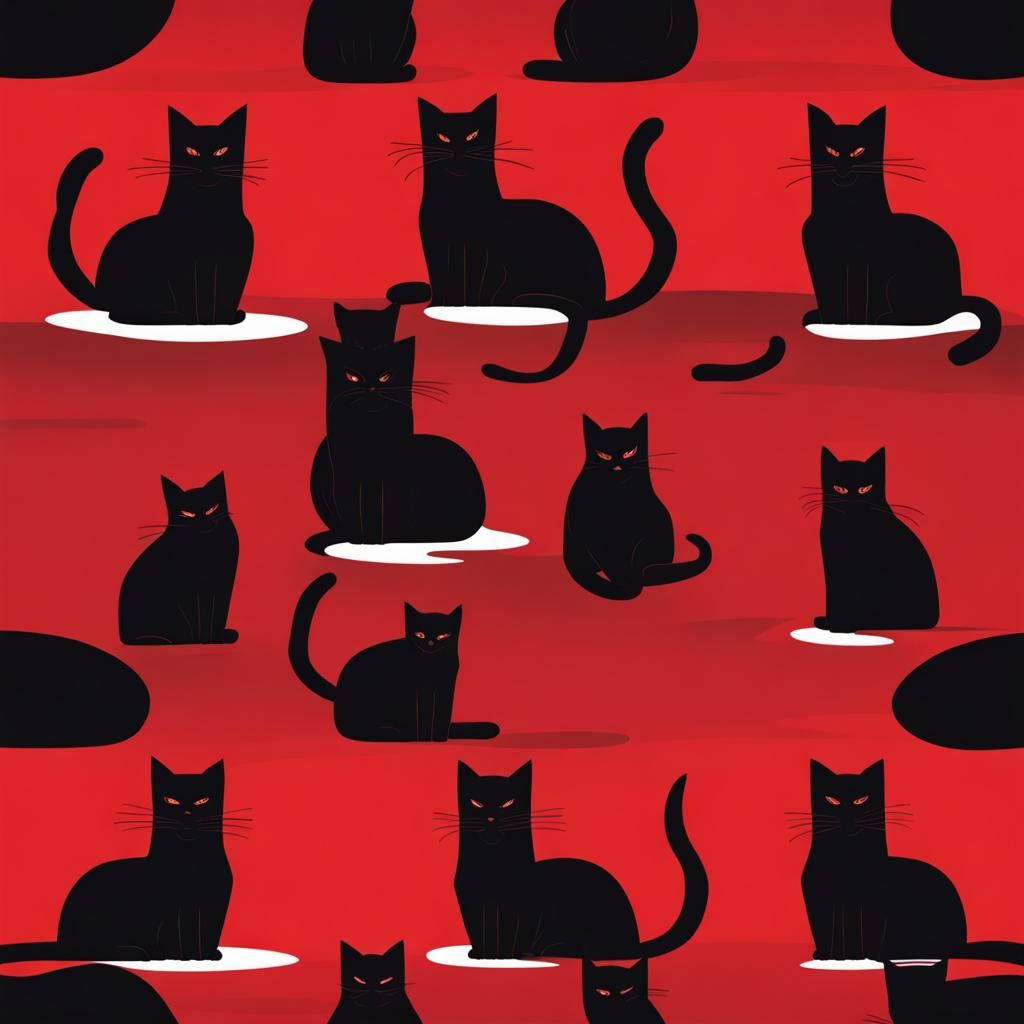 Minimalist Black Cat in Red