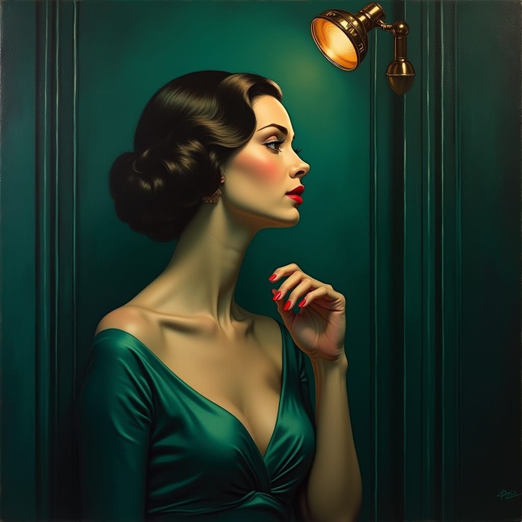 Art Deco Portrait of a Woman in Spotlight