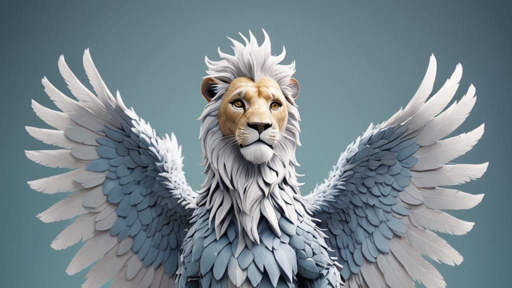 Winged Golden Lion: 3D Digital Art