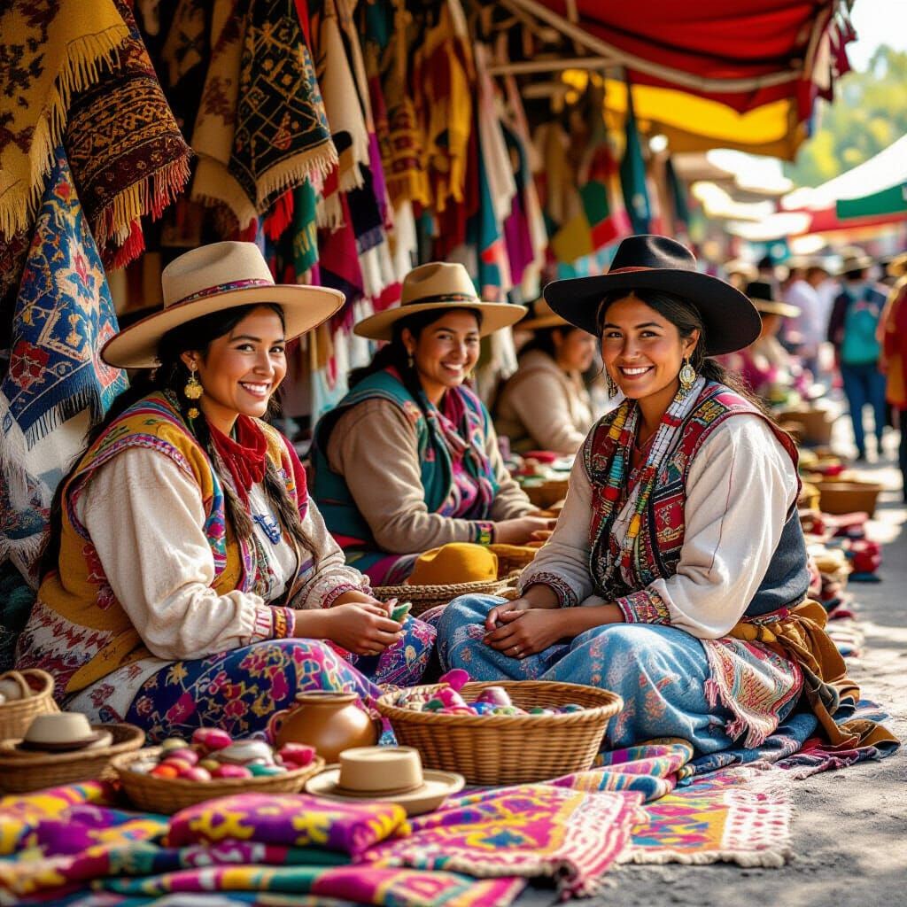 Vibrant Native Market Scene in Warm Earthy Tones