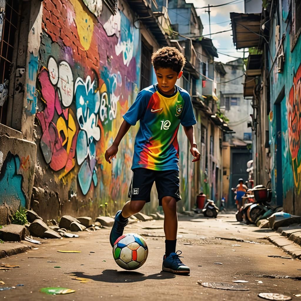 Favela Street Art: Boy Playing Soccer