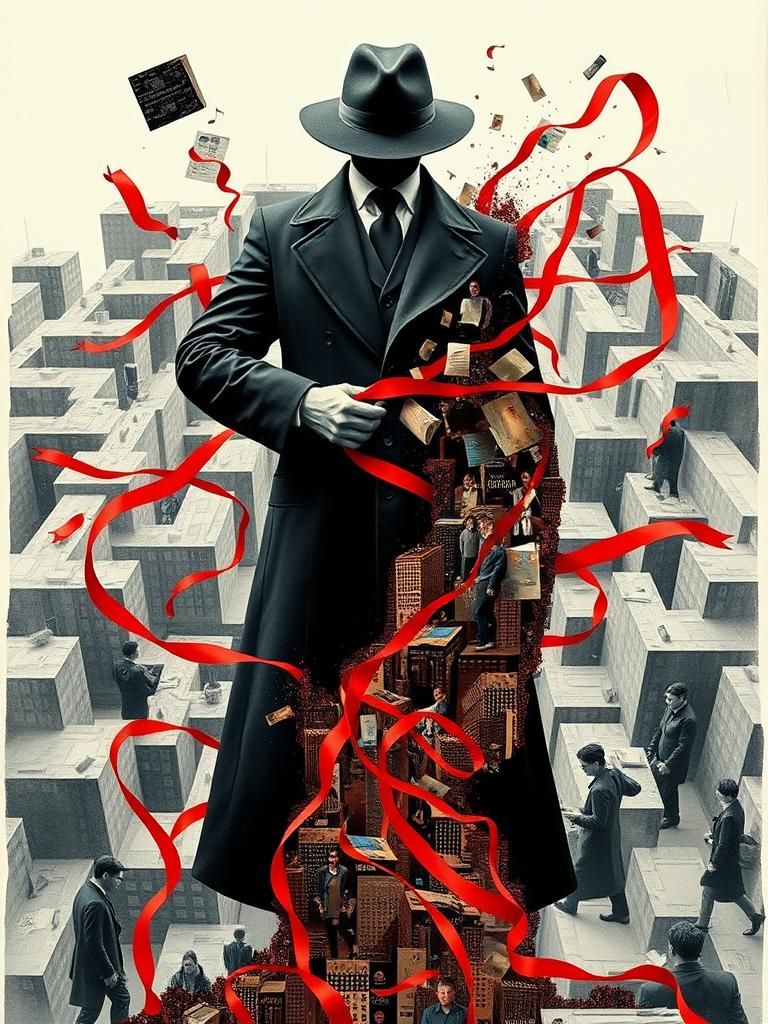 Surreal God of Government in Labyrinthine Cityscape