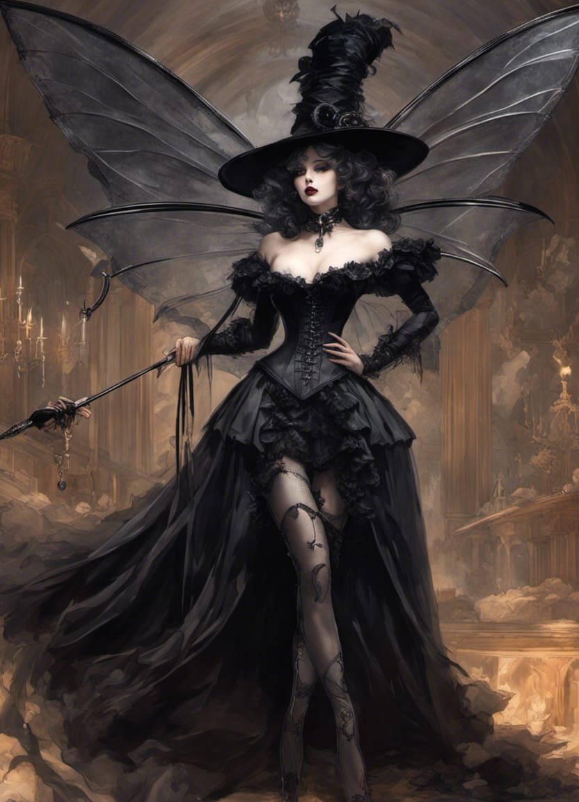 Victorian Witch with Fairy Wings in Sinister Carnival
