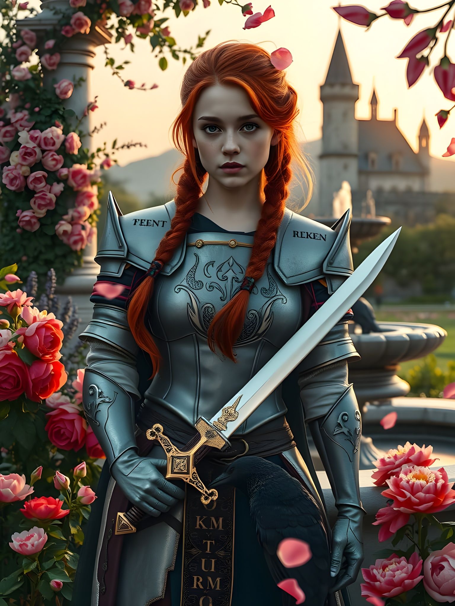 Warrior in Bloom: Steel Maiden with Grape Vine Engraving