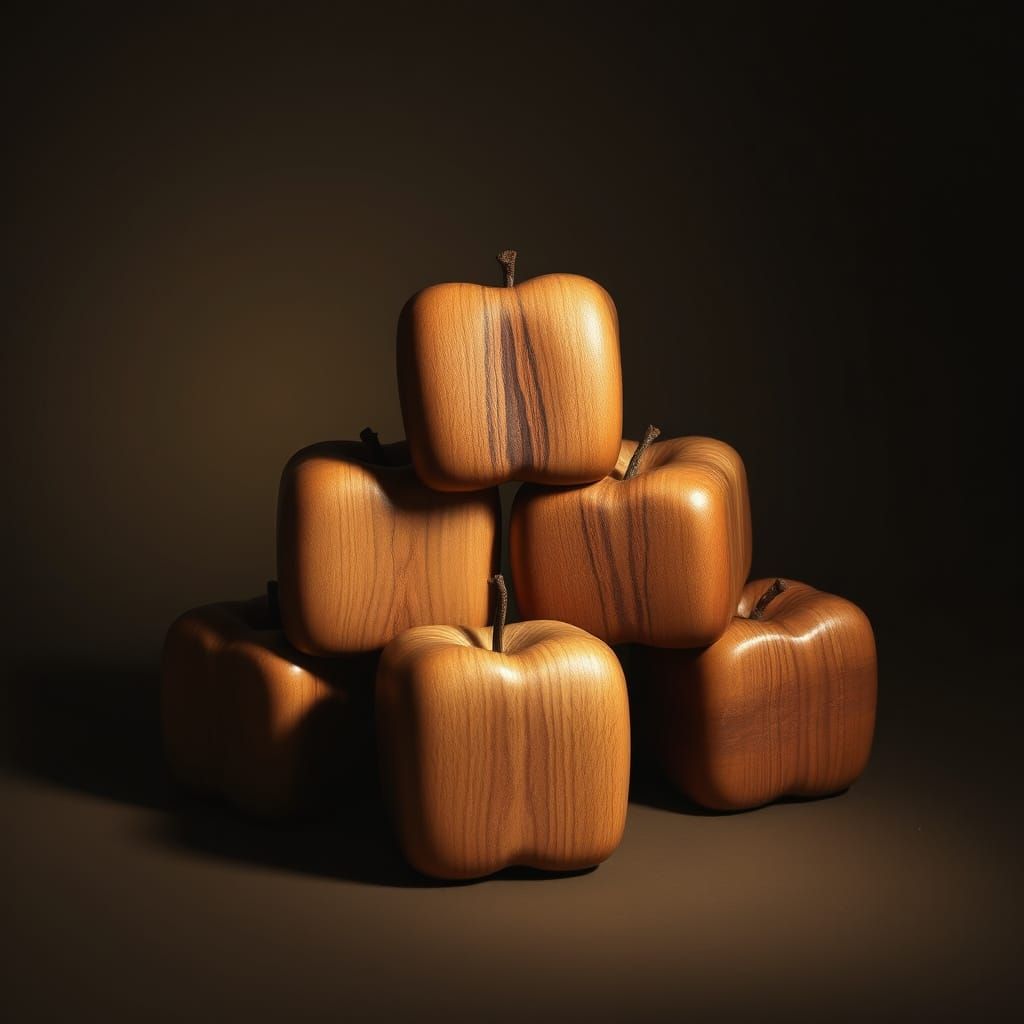 Square Apples in Dramatic Chiaroscuro Still Life