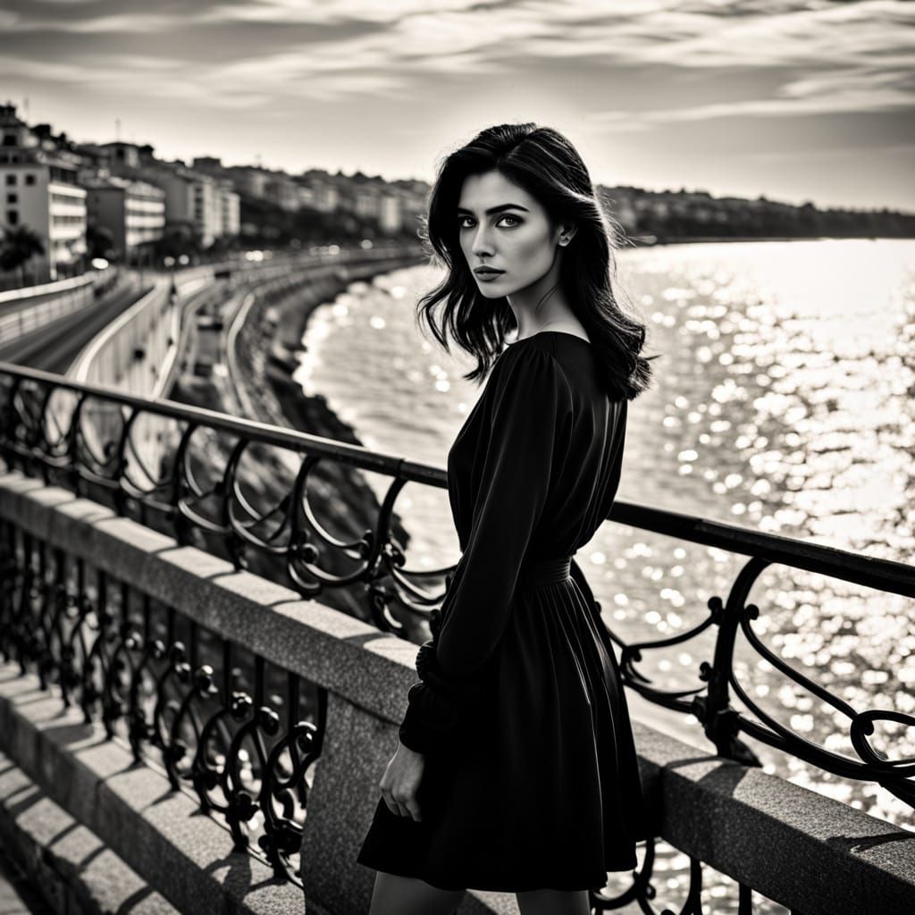 Elegant Woman in Nice: Charcoal Drawing Portrait