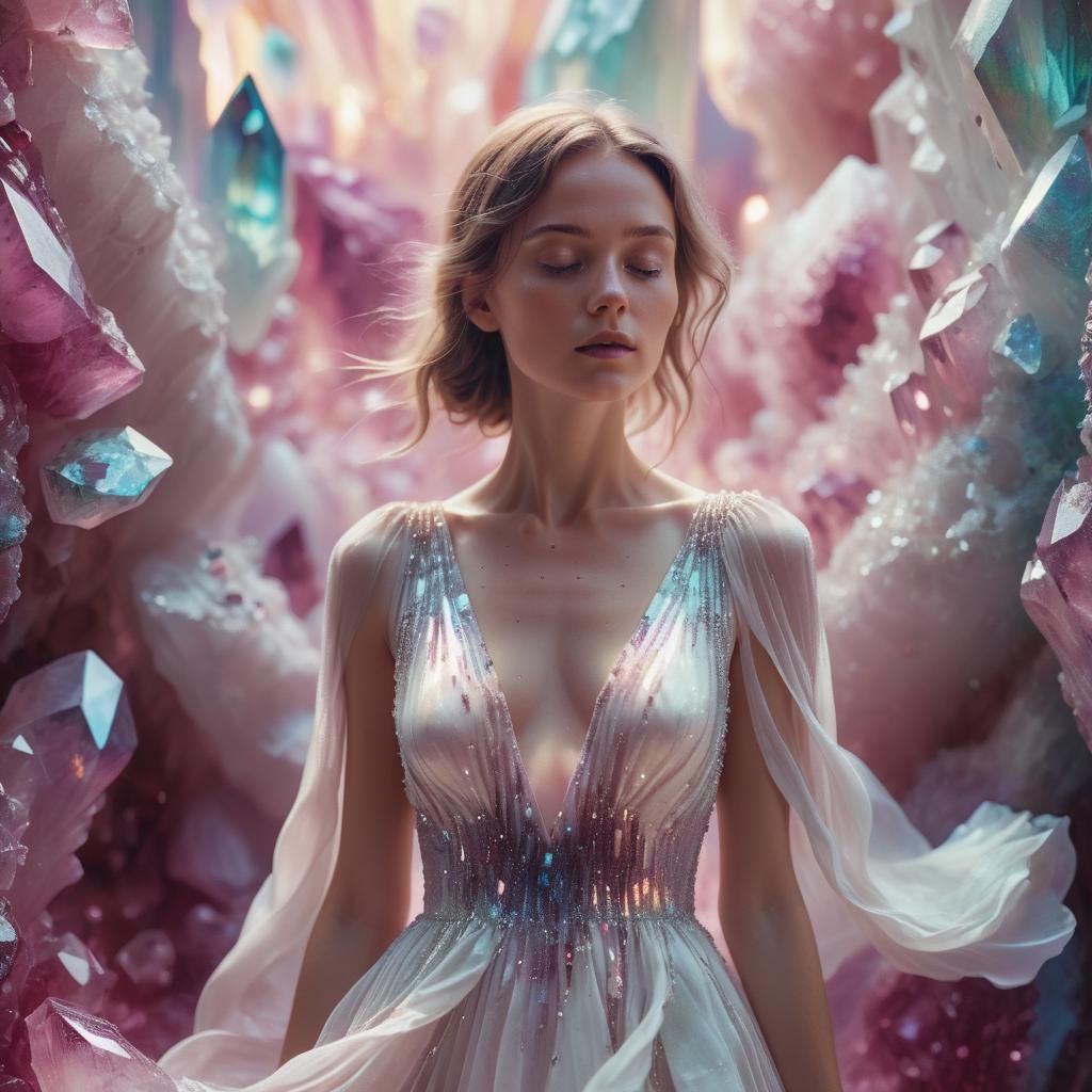 Dreamscape: Woman in Rhodalite Crystal World