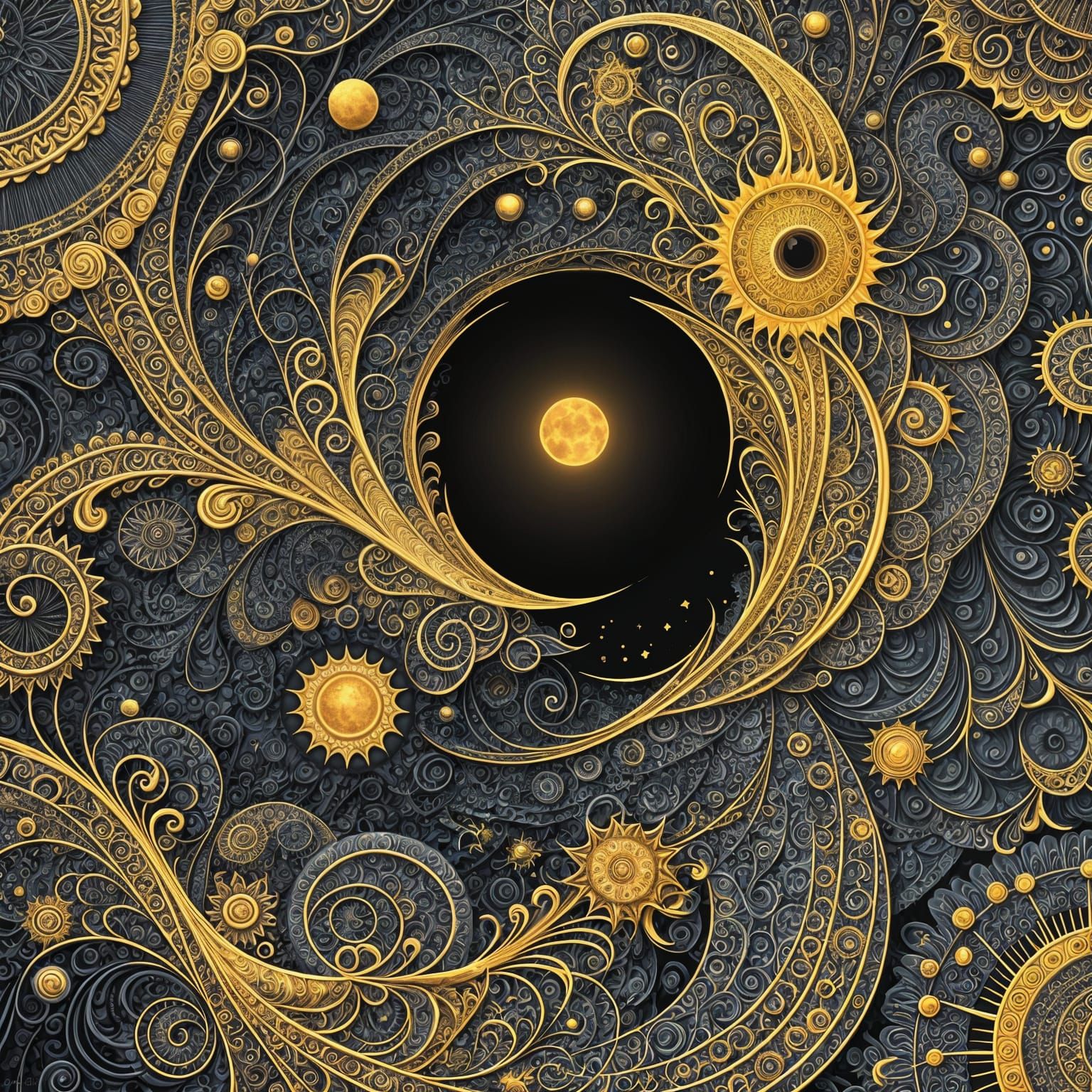 Abstract Dark Moon and Bright Sun Design