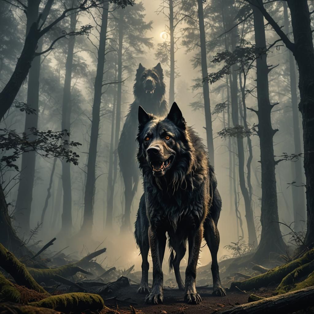 Terrifying Gigantic Hunting Dog in Dark Fantasy Art