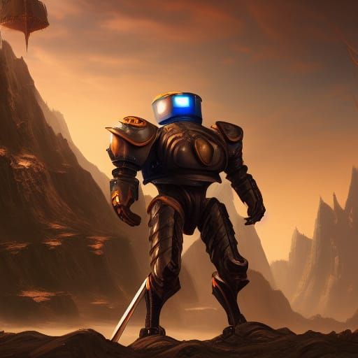 Robot Knight in Detailed Matte Painting