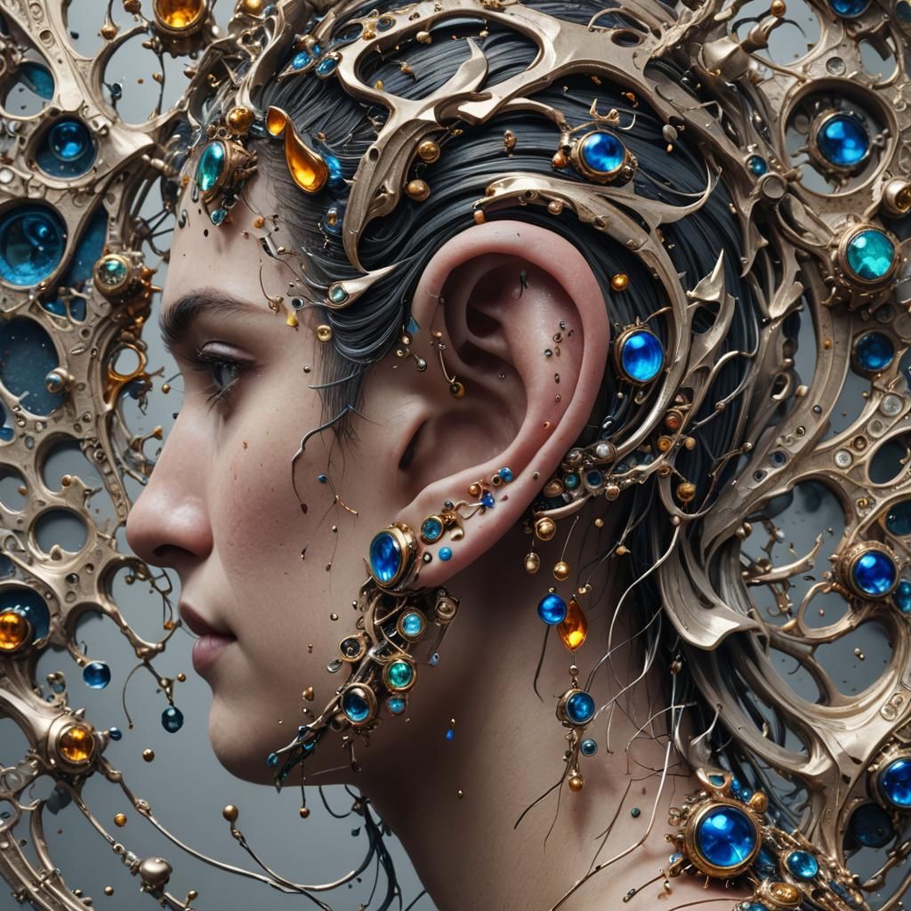 Hyperrealistic Pierced Ear in Detailed Matte Painting Style