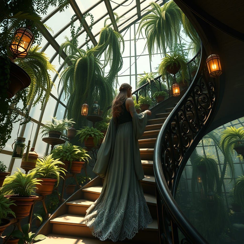Whimsical Greenhouse Ascension in Fantasy Art