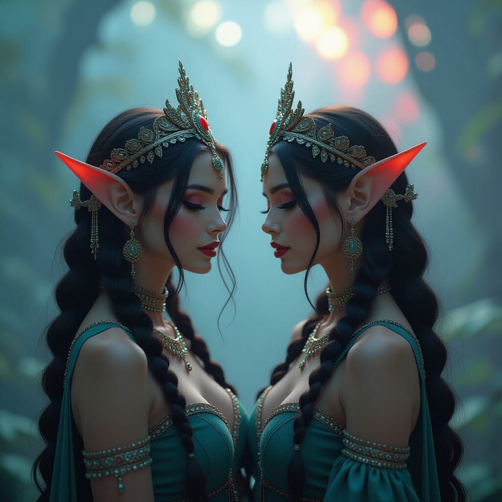 Elves with Intricate Headwear in Sci-Fi Style