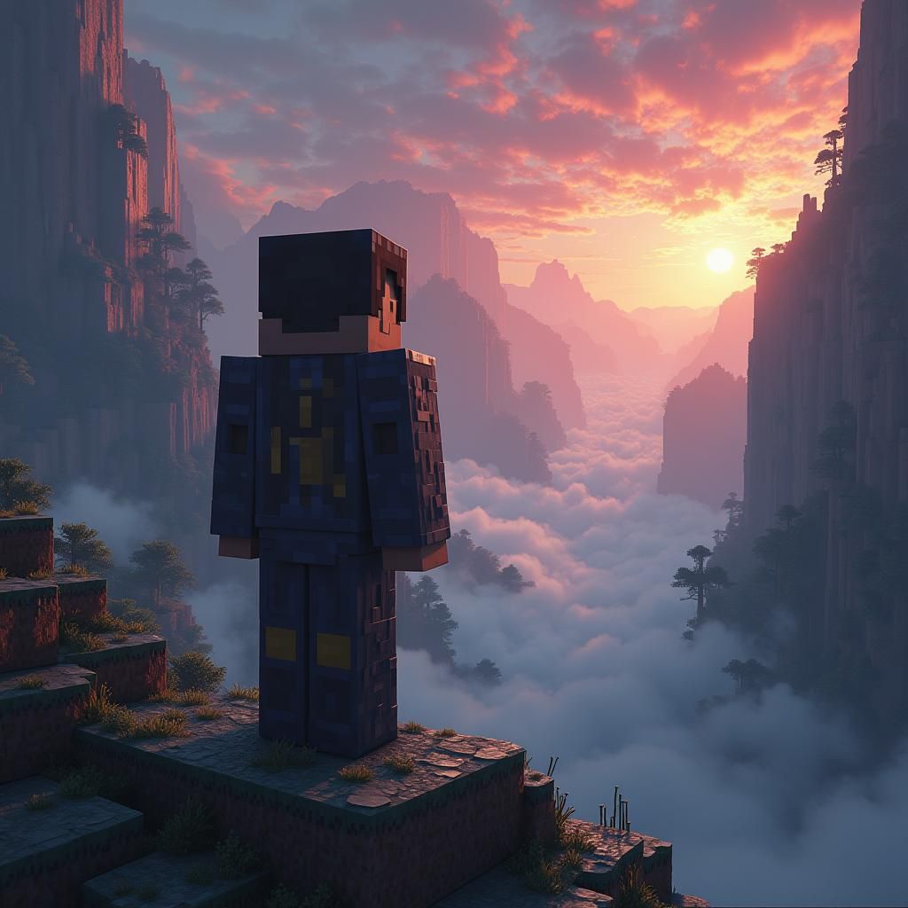 Minecraft Steve in Mystical Realm as Matte Painting