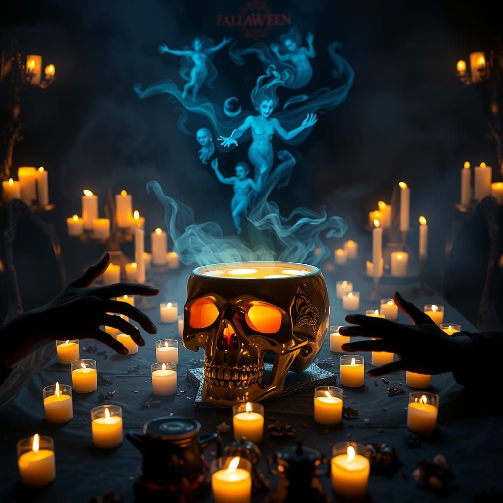 Forbidden Ritual Table with Glowing Custard and Floating Can...