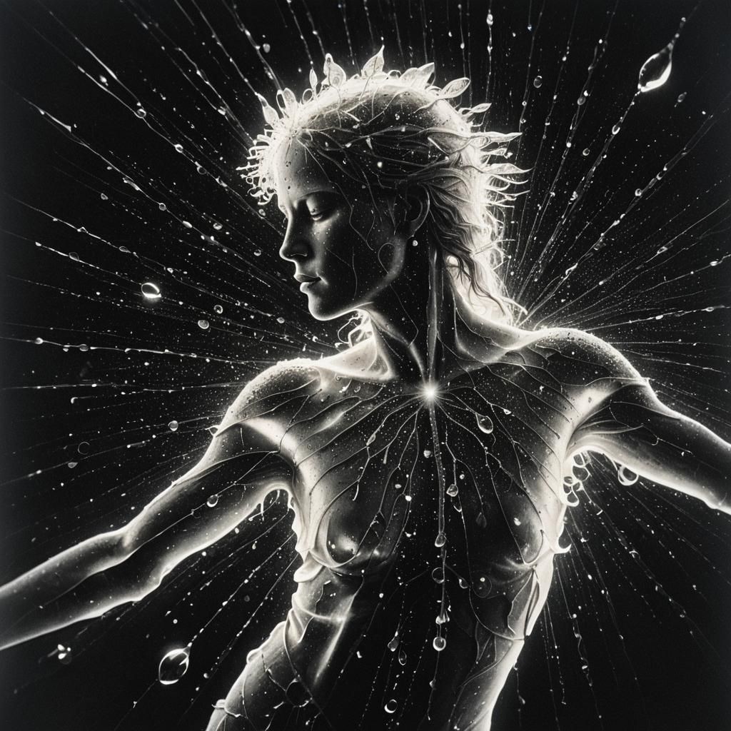 Surreal Dew Drops in Morning Light, Watercolor Style