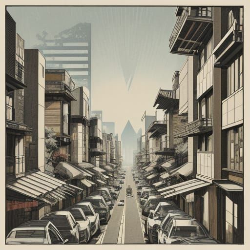 Dürer style Mathematical and cubist art technique melting in...