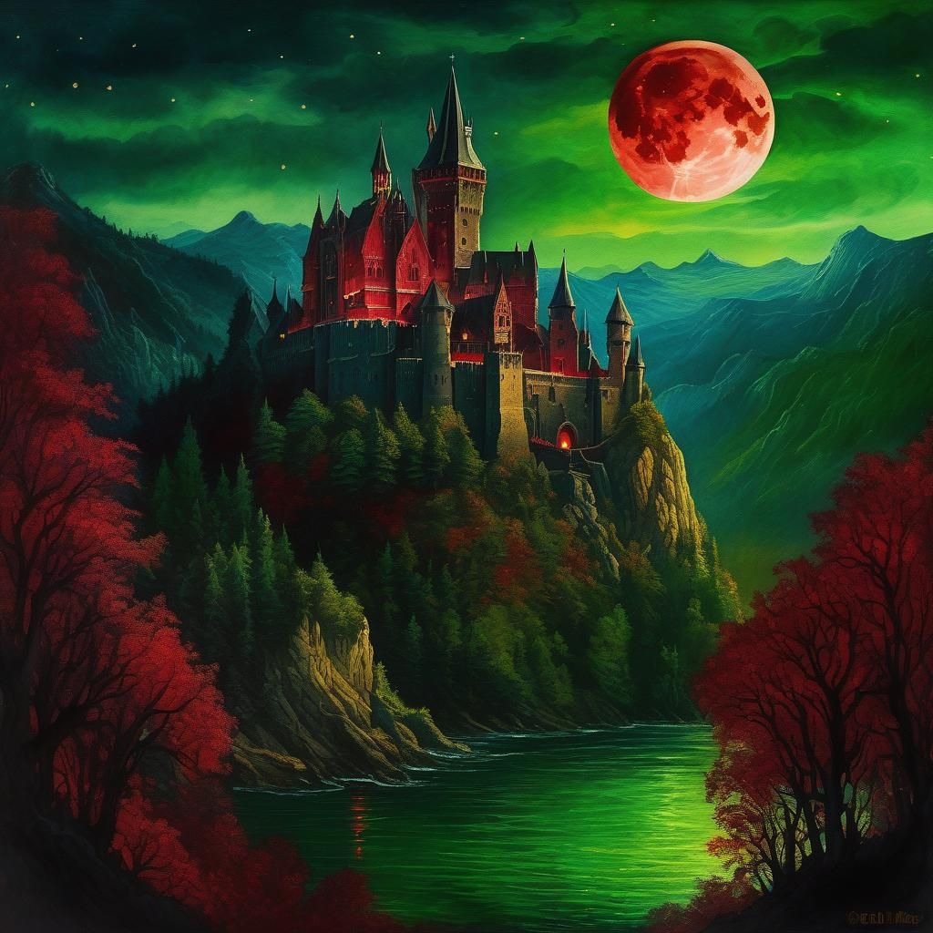 Dracula's Castle: Occult Horror Landscape Illustration