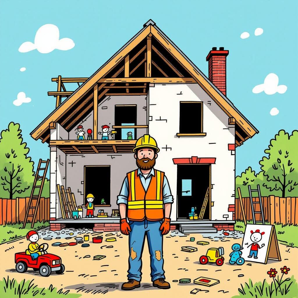 Whimsical Construction Engineer Children's Book Illustration