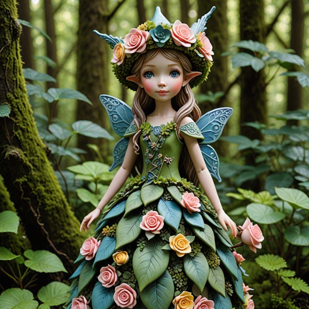 Delicate Whimsical Fairy in Handcrafted Clay Style