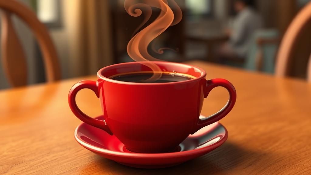 Vibrant Red Coffee Cup in Cartoon CGI Style