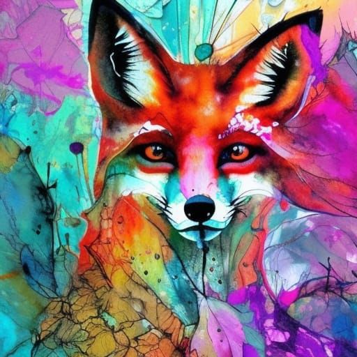 Fox in Watercolor Colorsplash Style