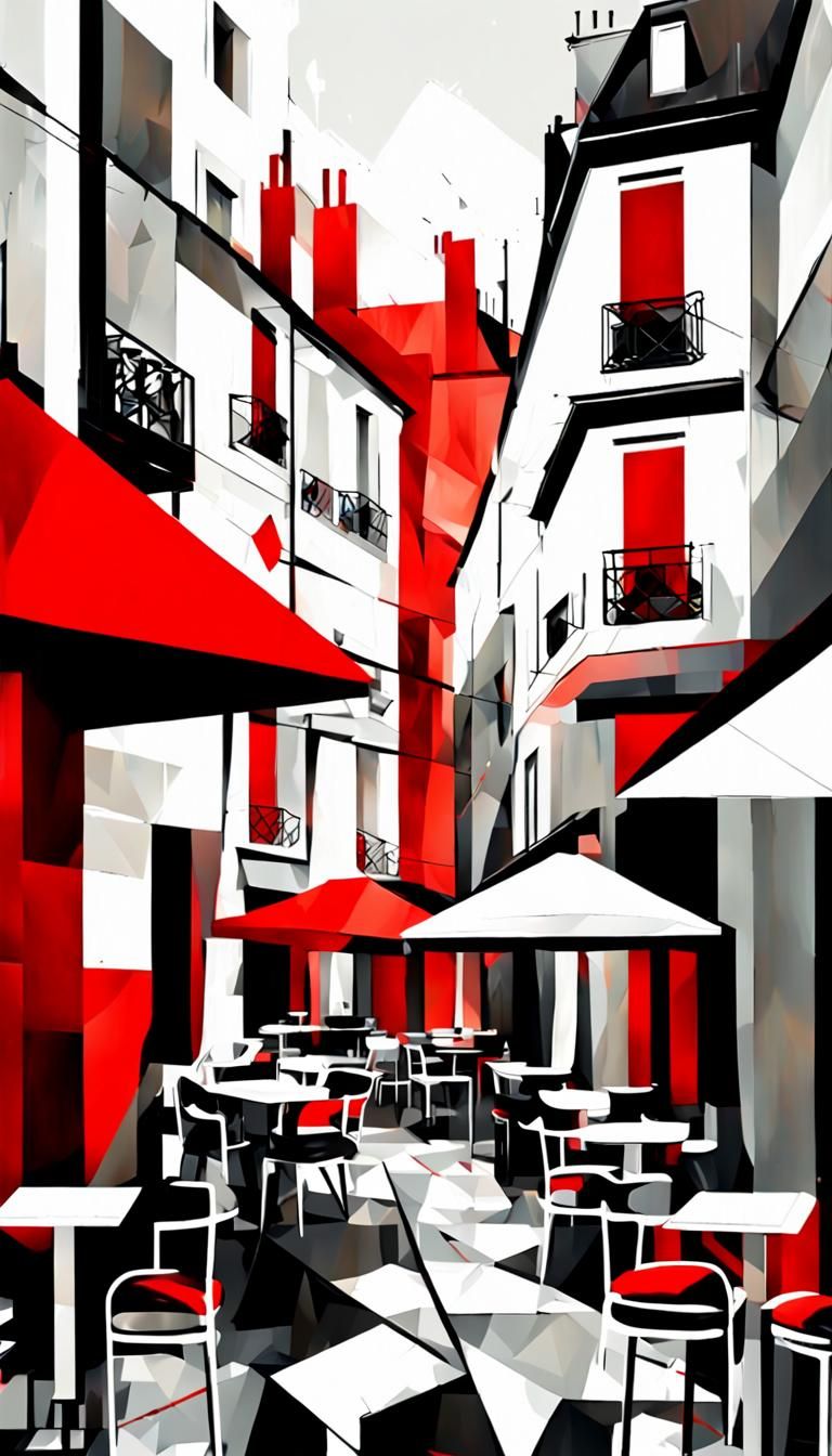 Montmartre Tourist Cafe in Cubist Art Deco Style